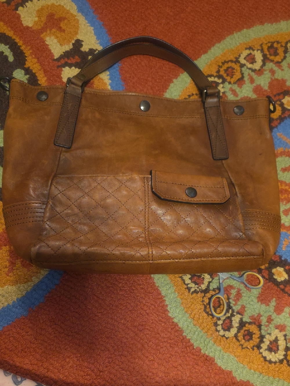 FRYE Classic  Quilted Patch Samantha Style.               Leather Tote - Brown